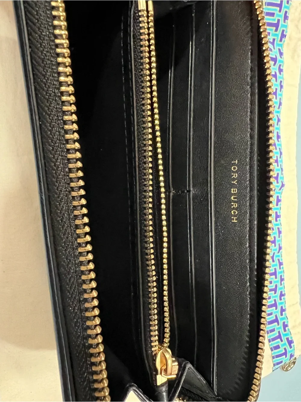 Tory Burch Black Quilted Zip-Around Wallet with Logo Medallion